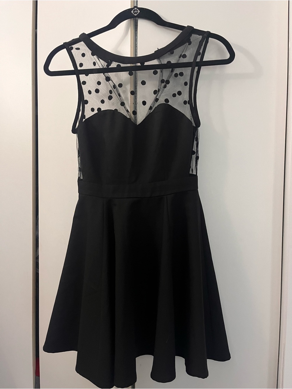 Urban outfitters Black Polka Dot Mesh Fit & Flare Dress